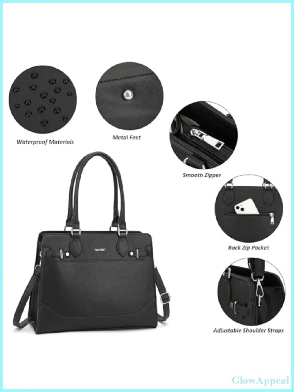 Vegan Leather Structured Tote Bag for Women Satchel Handbag Shoulder Work
